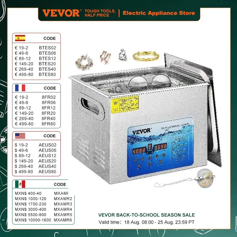 VEVOR 3L 6L 15L Ultrasonic Cleaner Mini Portable Washing Machine 36-40KHz Adjustable Frequency Jewelry Watch Wash Home Appliance