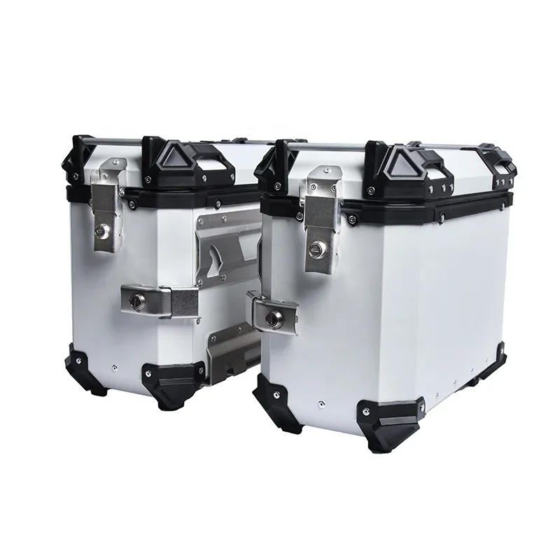 Custom White 38l Aluminum Alloy Motorcycle Two Side Box For Motorbike Pannier Side Case Tour Storage