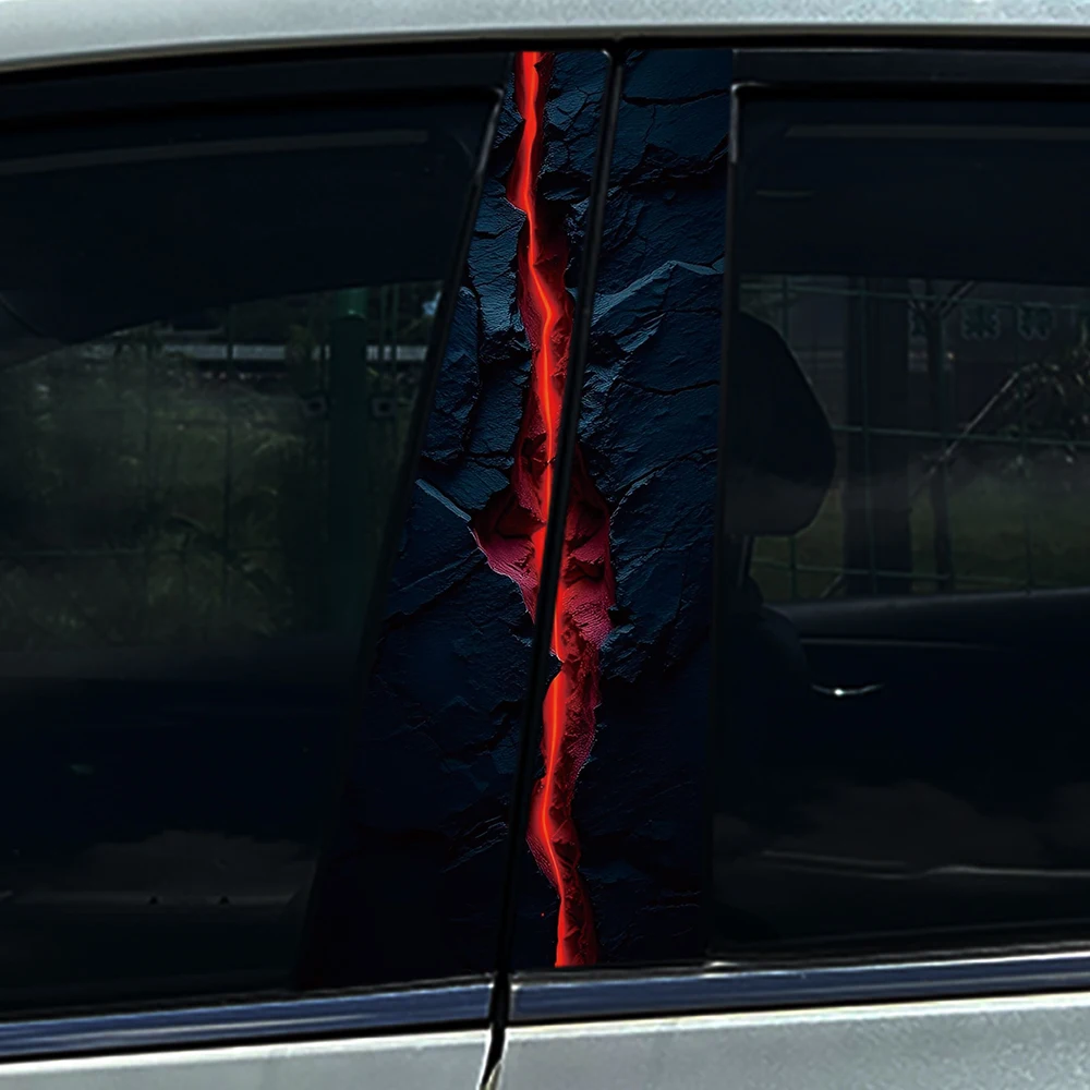 4Pcs/Set Fissure Magma Lava Crack Volcano Heat Rock Car Center Pillar Sticker B Pillar Protective Film
