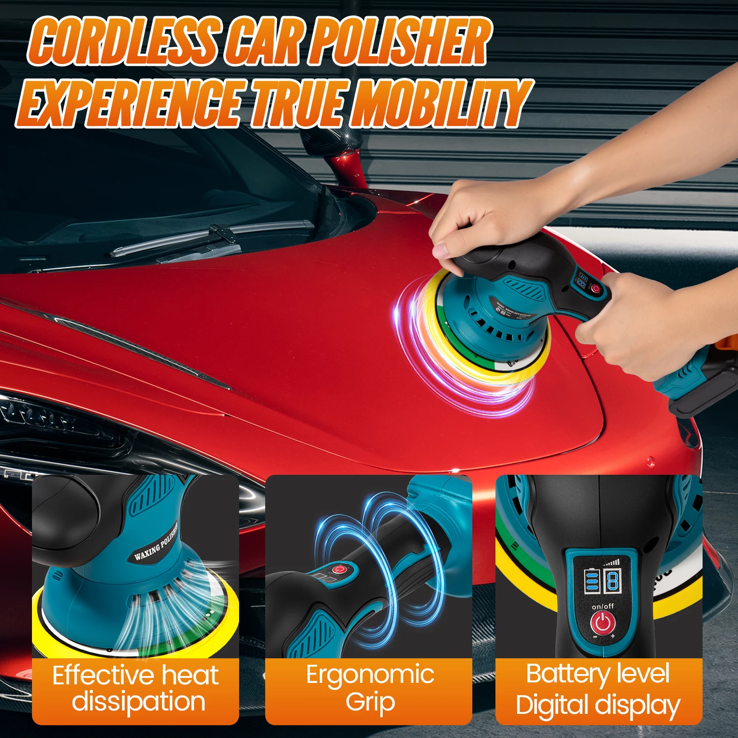 Makita – polisseuse électrique sans fil pour voiture, 8 vitesses, affichage numérique, Machine de polissage et de cire pour voiture, batterie 18V