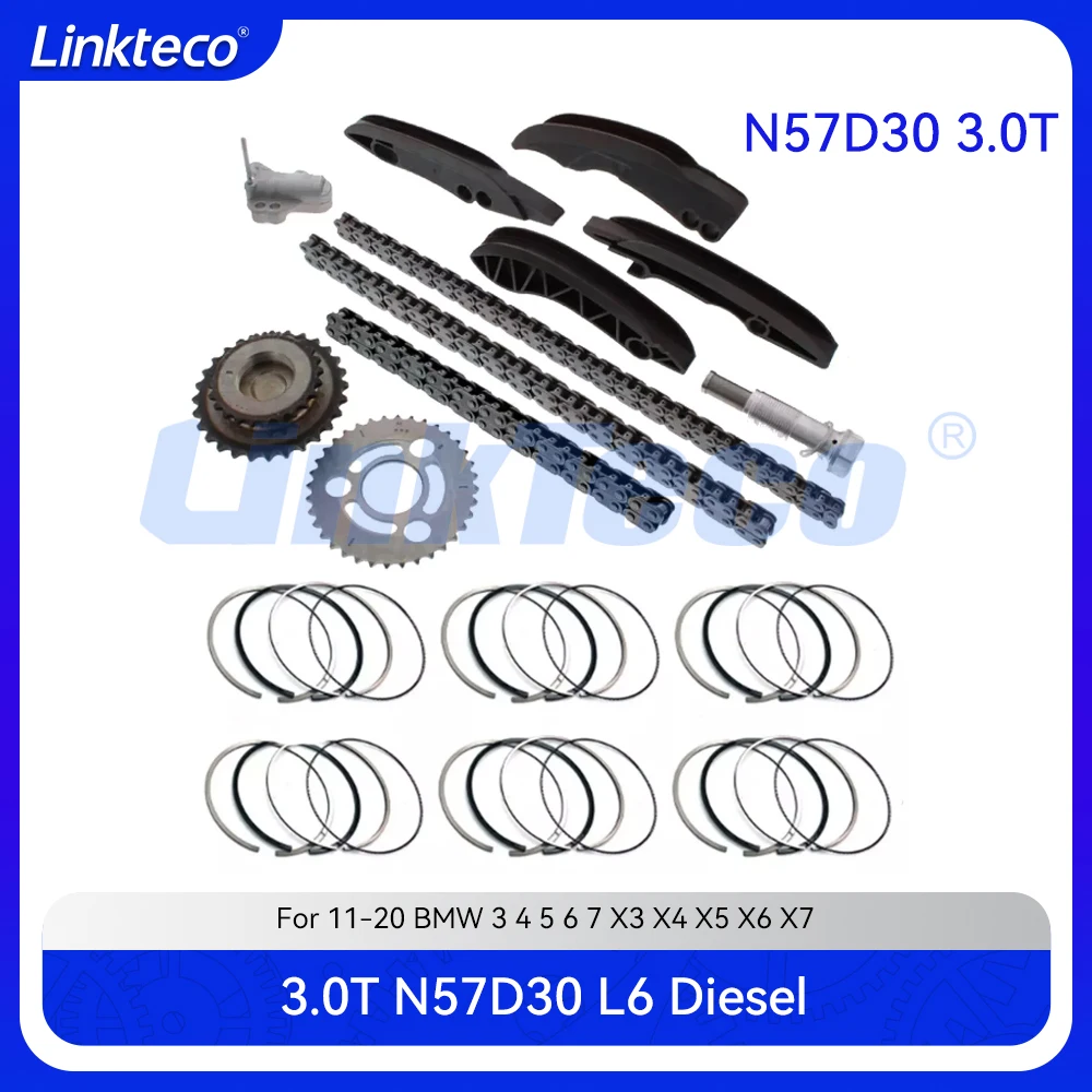 Engine Timing chain kit & piston ring Fit 3.0 T L Diesel N57D30 For 11-20 BMW 3.0T N57 330d 430d 530d 535d 640d 730d X3 X4 X5 X6