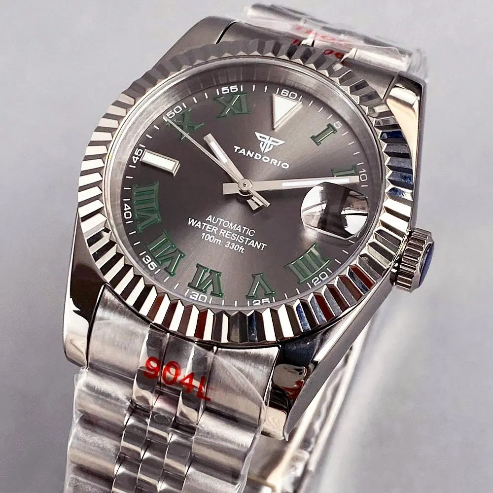 36 مللي متر 39 مللي متر أمة الله رمادي أخضر الرقم الروماني الطلب 200 متر الغوص NH35 التلقائي ساعة رجالية حزام الصلب الياقوت الزجاج الشريحة مشبك