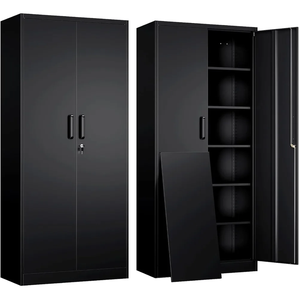 

Metal Garage Storage Cabinet with 2 Doors and 5 Adjustable Shelves - 71" Steel Lockable File Cabinet, Heavy-Duty Utility Cabinet
