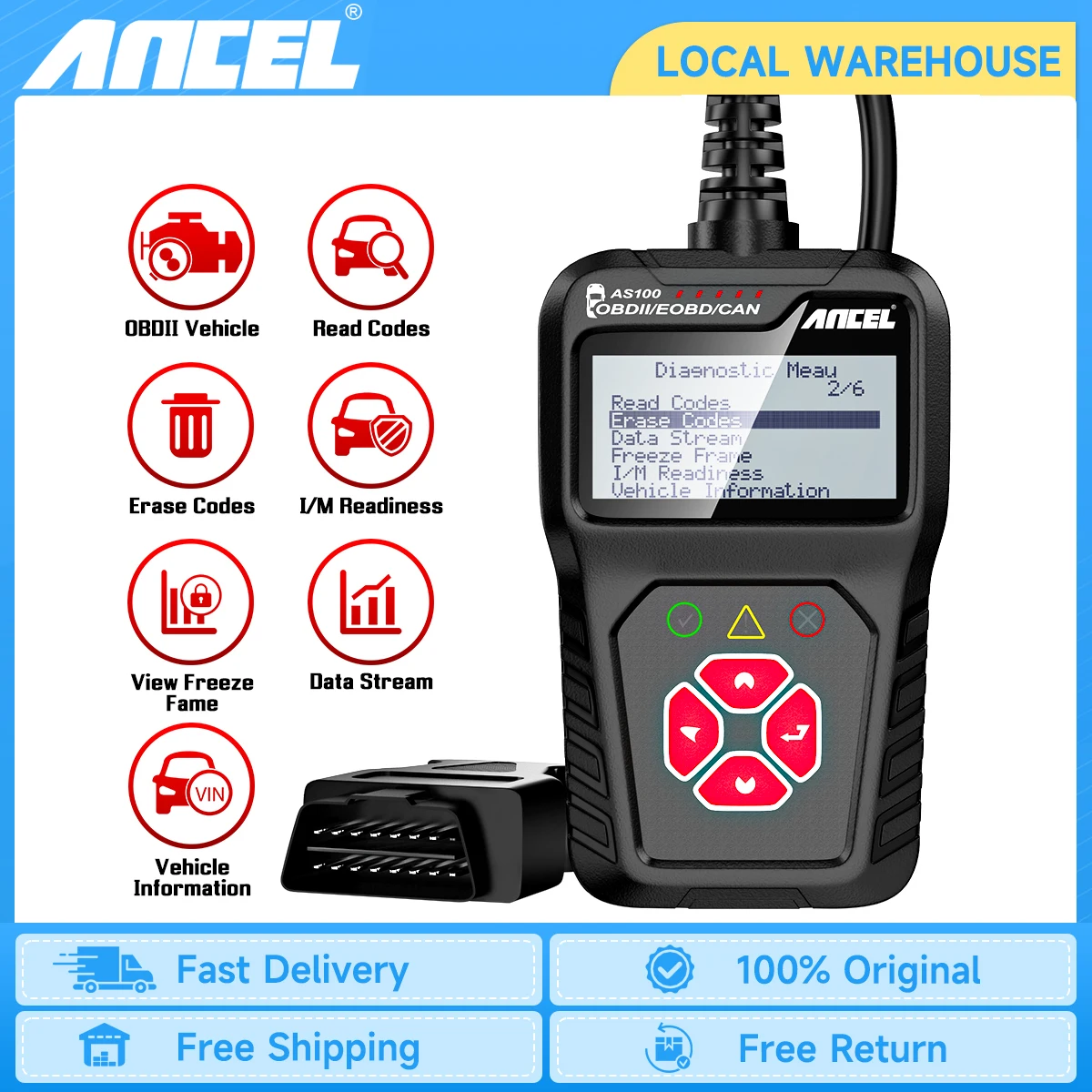 

ANCEL AS100 OBD2 Scanner Car Code Reader Automotive Vehicle Universal Check Engine Fault OBD 2 Diagnostic Scan Tool PK ELM327