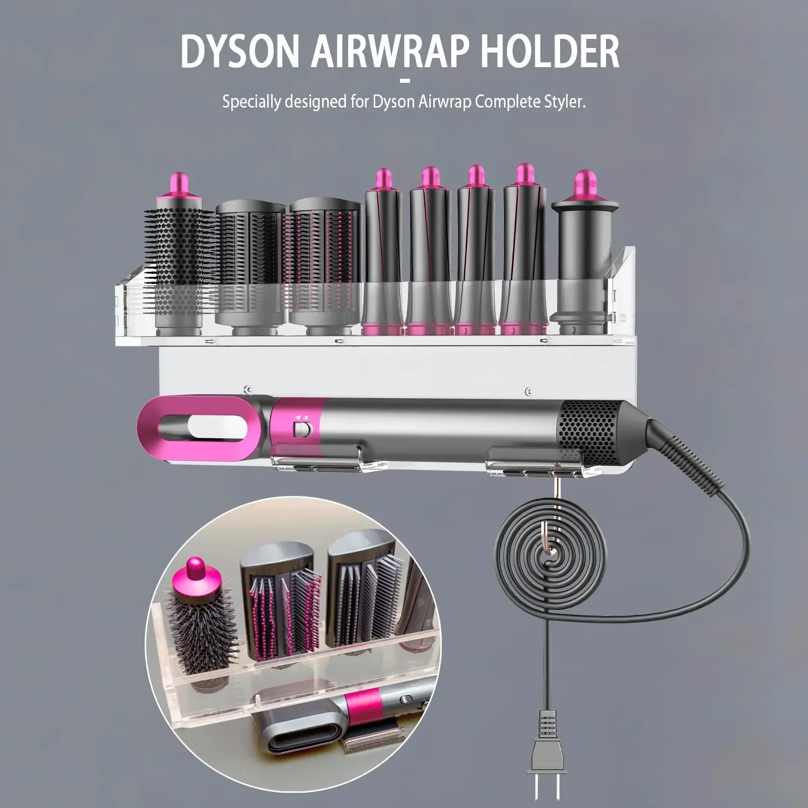 

Acrylic bathroom storage rack is suitable For Dyson curly hair stick bracket, non perforated wall hanging storage bracket Toilet
