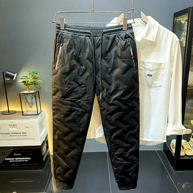 Calça térmica masculina de alta qualidade com penas de pato branco inverno espessada proteção contra frio calças casuais ao ar livre