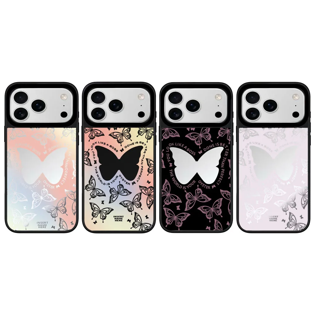 

Gradient Butterfly Mirror Surface Black Border Magnetic Phone Case Cover for IPhone 12 13 14 15 16 17 Pro Max Case