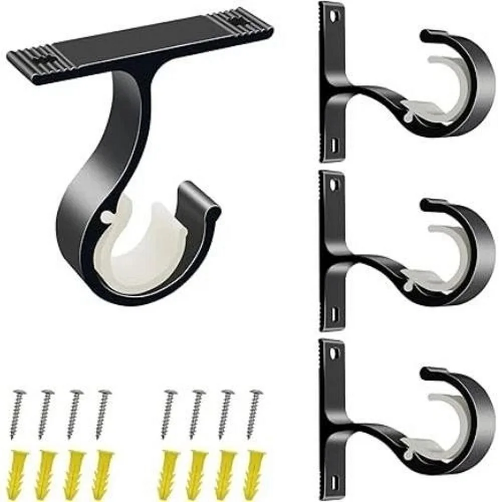 4 Pack Ceiling Curtain Rod Brackets For 1 Inch Drapes, Aluminum Alloy Wall Mount Hooks With Snap Lock 4 Pack Ceiling