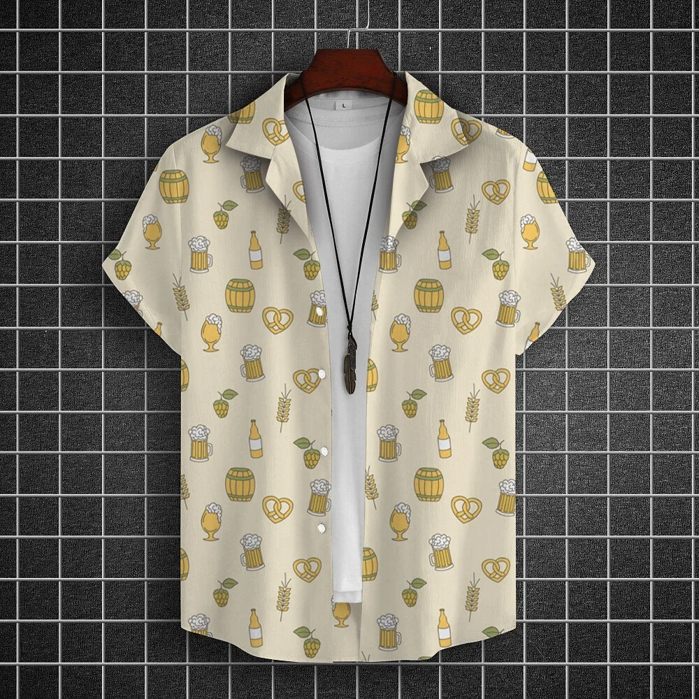 Hawaiian Shirt For Men 3d Beer Printed Short Sleeve Shirts Beer Party Shirt Tees Summer Casual Tops Loose Oversized Men Clothing