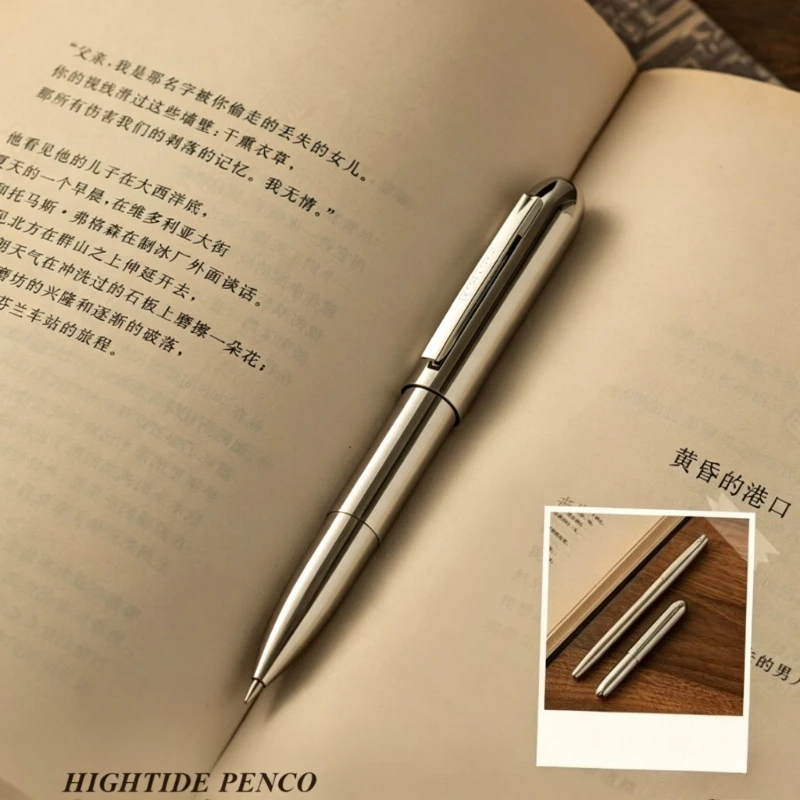 2027 Japan Penco Gel Pen Hightide Brass Ball Pen Black 0.5mm Mini Portable Signature Black 0.5mm for Office Business Stationery