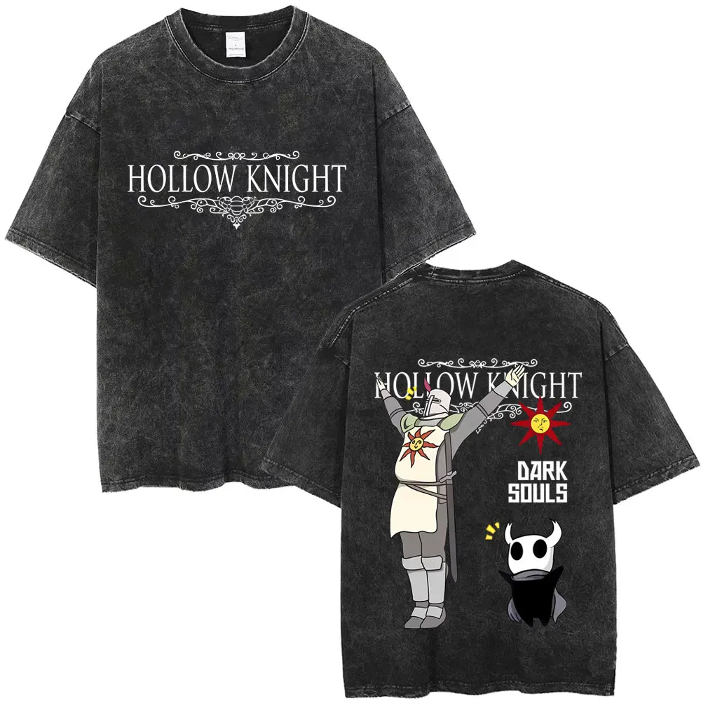Washed Vintage Game Hollow Knight Graphic T-shirt Men Fashion Casual Oversized Short Sleeve T-shirts Unisex Retro Cotton T Shirt