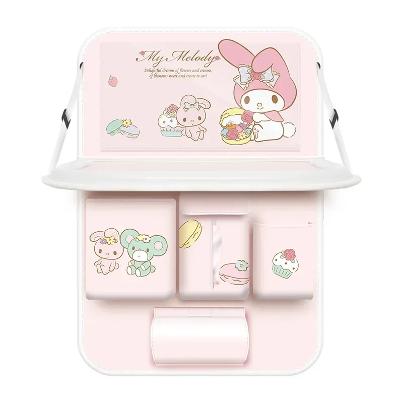 2024 baru Sanrio Melody tas penyimpanan mobil kursi belakang mobil tahan air Multi fungsi tas gantung dengan meja dan penyimpanan tisu kertas