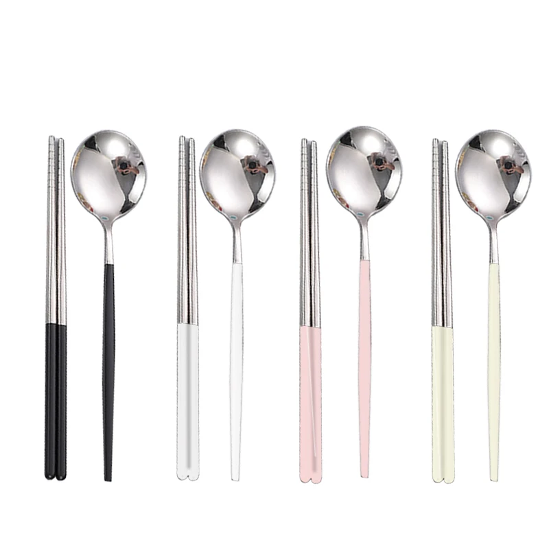 

8pcs/4 Set Stainless Steel Travel Cutlery Set Chopsticks Spoon Set Portable Korean Chopsticks Dessert Spoons Kitchen Dinnerware