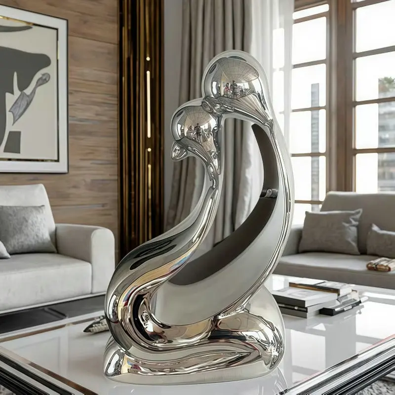 Nordic stainless steel abstract art sculpture, interior decoration polished mirror ornaments, for hotel lobbies, offices BB614NO