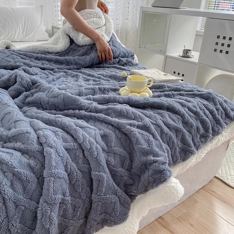 

2024 Warm Lamb Velvet Flannel Cover Blanket for Office Air Conditioning and Nap Soft Woolen Blanket for Bedding and Sofa