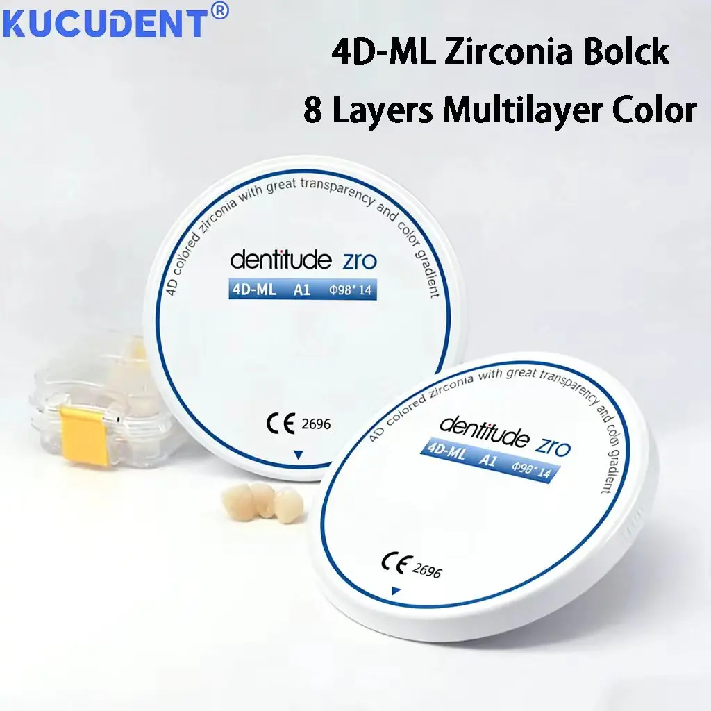 

Dental 4D-ML Multilayer Zirconia Blocks 700-1200MPa Strength 43%-57% Translucency Color A1/A2/A3 98mm CAD CAM Milling Discs