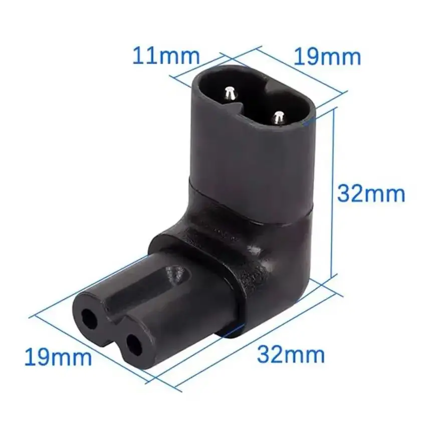 1Pc 90 Degree Right Angled IEC 320 2-Pin C7 Female To C8 Male Adapter AC Power Converter Power Plug Connector Adapter