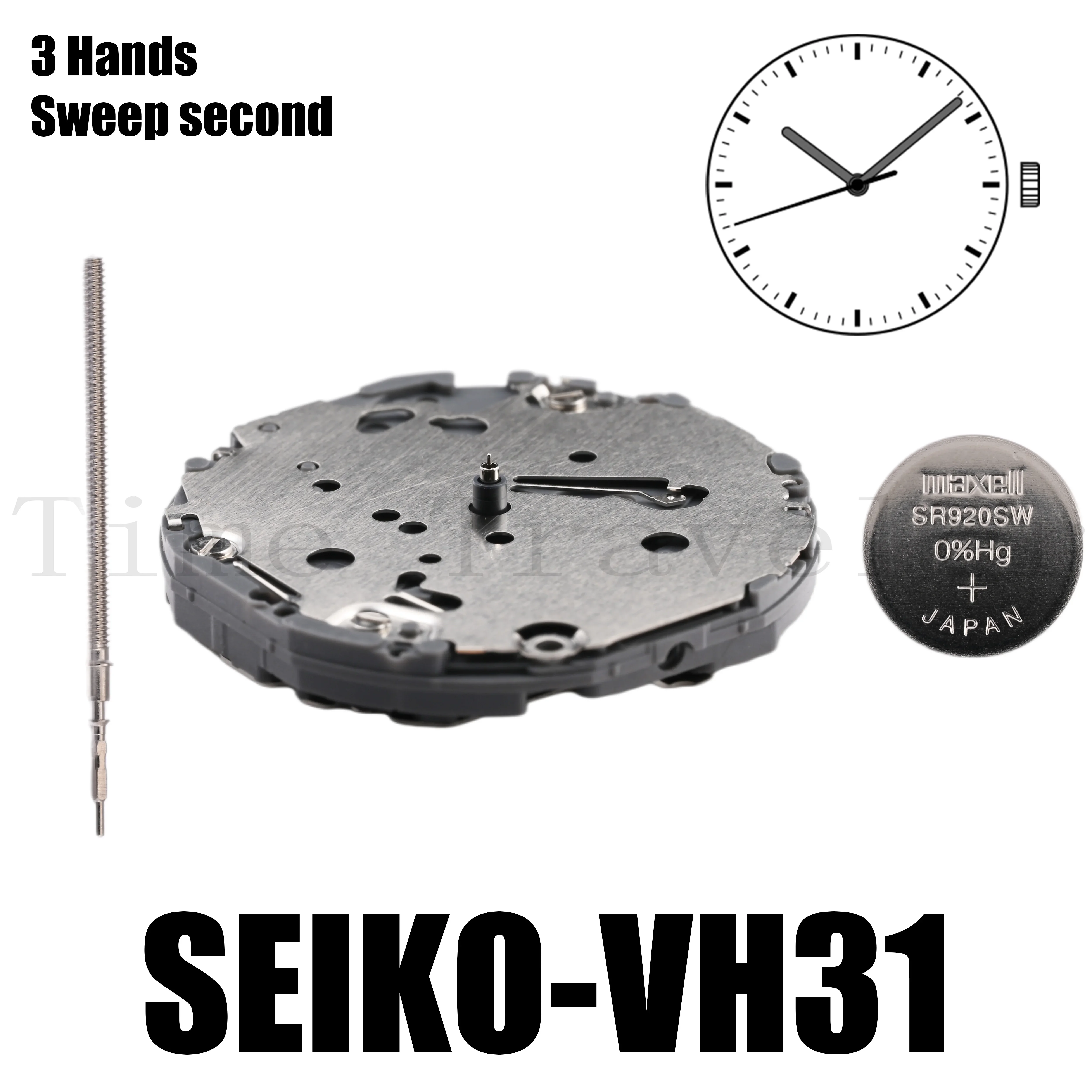 VH31 Movement TMI VH31 Movement Size: 10 ½‴  Height: 3.45mm Sweep second 3 hands 2 Jewels