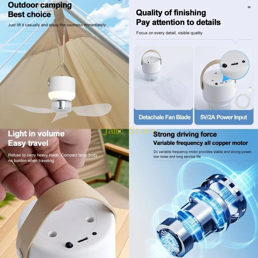 LX0B 11.4Inch USB Rechargeable Camping Fan With Remote And LED Light 3 Speeds Level