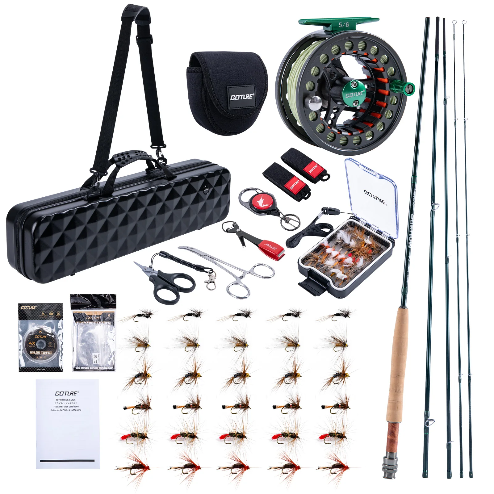 

Goture 2,7M 9FT # 5 # 6 набор катушек для удочки нахлыстом, 13 шт., полный комплект с дорожным футляром, 4 секции, портативный комбинированный комплект для приманки