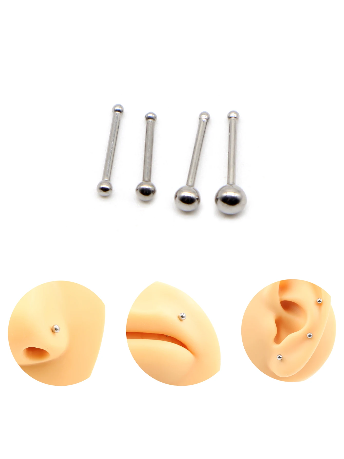 Alisouy 4PCS Surgical Stainless Steel Ball Nose Screw Ring L Rose Gold Color Nose Stud Retainer Holder Piercing Body Jewelry 20g