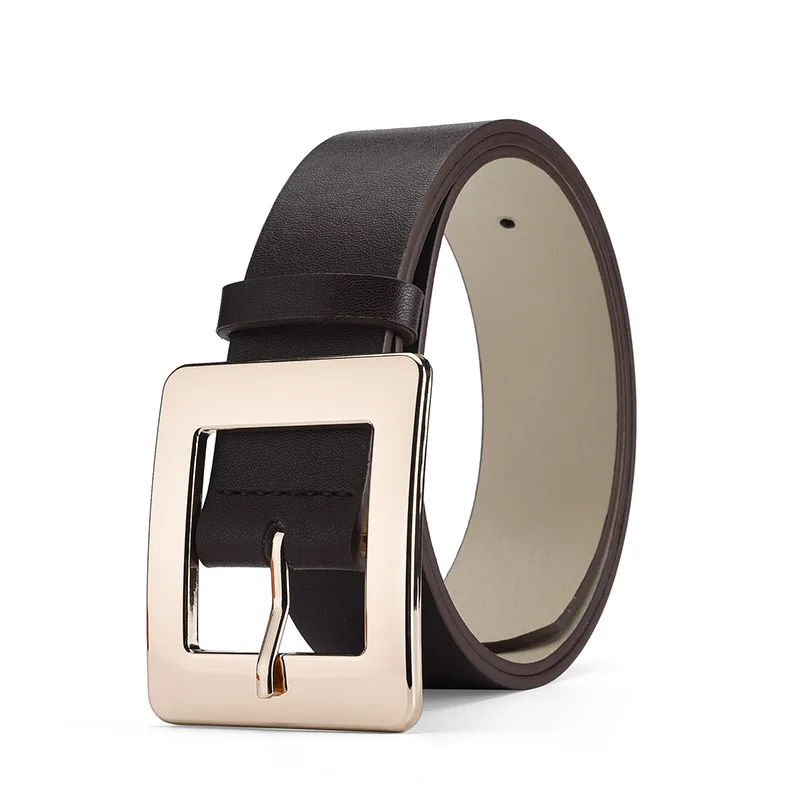 ZLY-Ceinture en cuir PU monochrome polyvalente pour hommes et femmes, matériau carré en alliage métallique, broche de luxe, style jeans décontracté, nouvelle mode, 2023