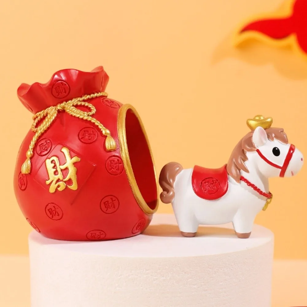 Fortuna 2026 Anno del cavallo Ornamenti della mascotte Borsa fortunata Simpatiche figurine di cavalli dello zodiaco Figure di cavalli in resina realistiche Ornamento