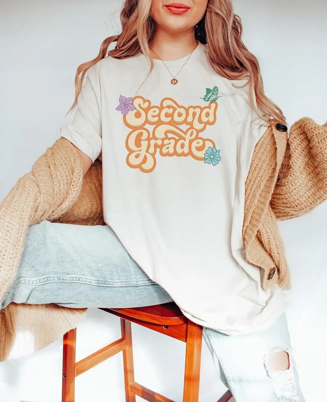Second Grade Retro Teacher T Shirt Groovy 2nd Team First Day of School Floral Hippy