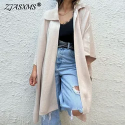 Spring Single Button Solid Women's Trench Coat Elegant Lapel Neck Long Tops Cardigans Autumn 3/4 Sleeve Loose Jackets Outerwears