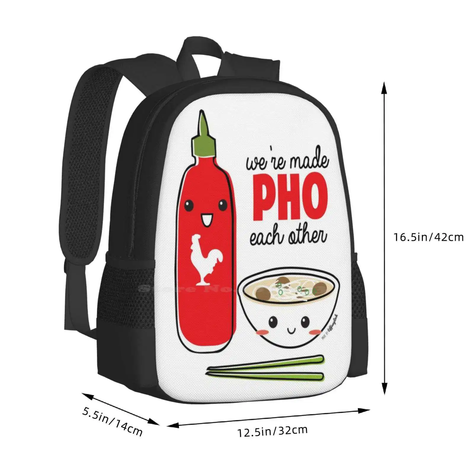 We'Re Made Pho Each Other Bag Backpack For Men Women Girls Teenage Pho Vietnamese Cute Kawaii Food Punny Siracha Yummy Rawr