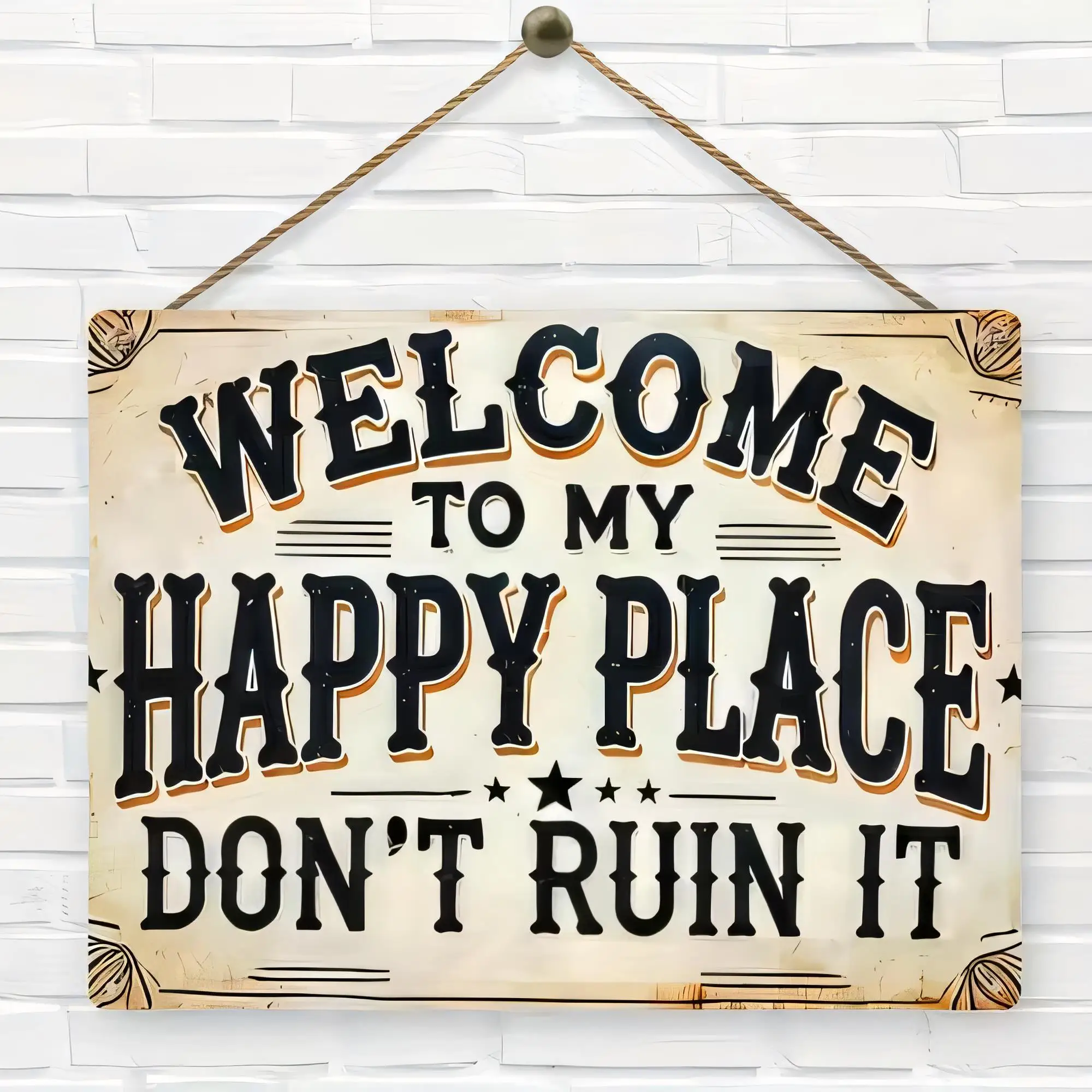 Welcome To My Happy Place Tin Sign Funny Quote Rustic Farmhouse Metal Sign Vintage Wall Decor for Living Room Bedroom Bathroom C
