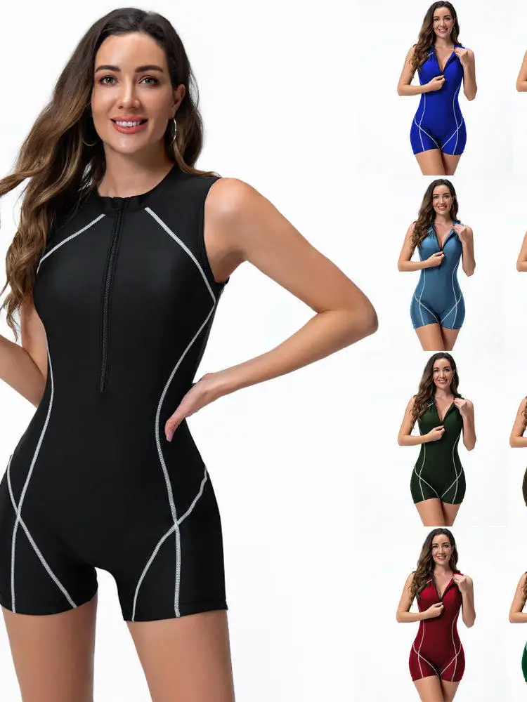 

Женский слитный купальник-бикини 2026 для серфинга и дайвинга, с круглым вырезом, без рукавов, цветной, из нейлона, для фитнеса и спорта