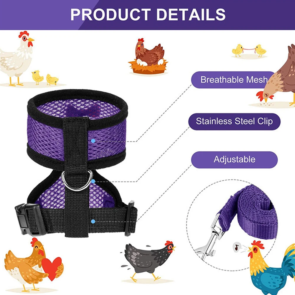 Fashion Chicken Duck Vest Hen Belt Pet Harness Matching Collars Bow Comfortable Leads Mesh Breathable Poultry Supplies Leash