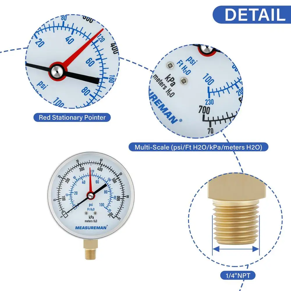 圧力および温度テストキット 0 ～ 100 Psi/Ft H2O/kPa/メートル H2O 温度計セット 冷水/温水システム 空気圧 ナチュラル