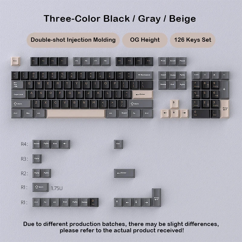 DIY Mechanical Keyboard Keycap Three-color Black Gray Beige Double Shot PBT Cherry Keycap Set Key & Chron KBDkeycap