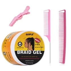 GOIPLE Natural High Shine Residue Free Braid Gel for Locks and Twist Cornrows Smooth Styling Cream Clips Comb Modeling Products