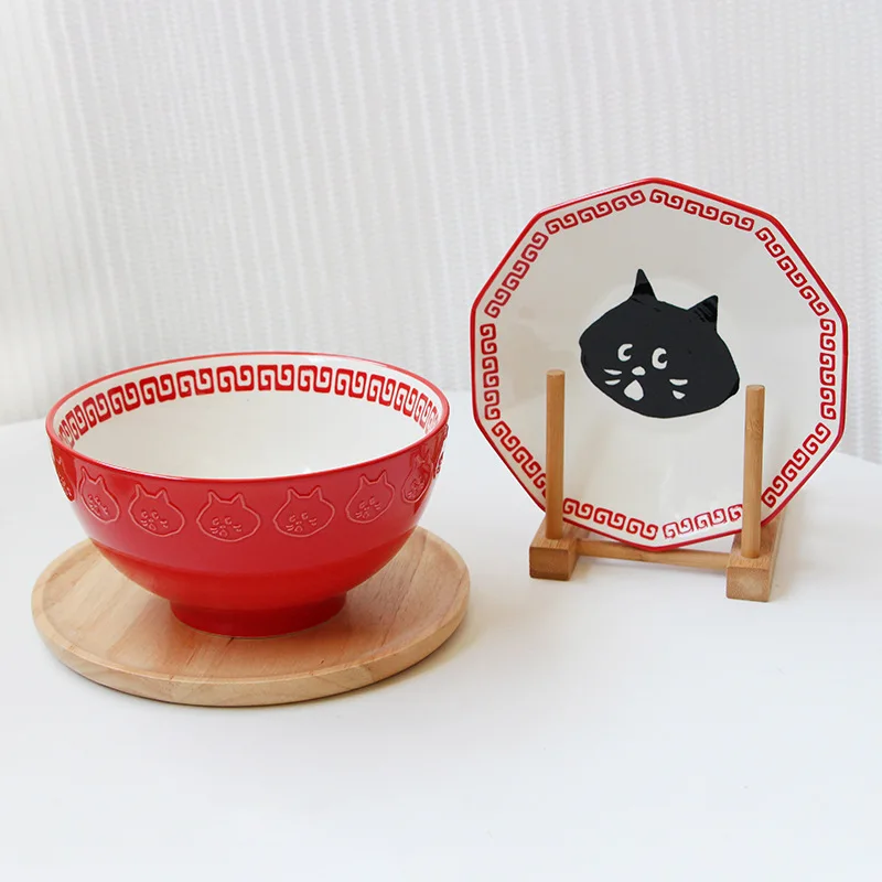 Japanese Cute Surprise Cat Tableware Underglaze Color Plate Cartoon Ceramic Bowl Household Rice Noodle Soup Bowl