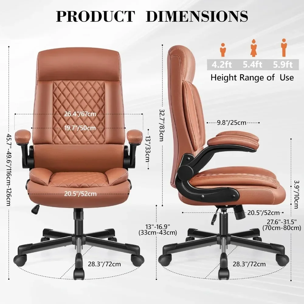 Office Chair,High Back PU Leather with Adjustable Flip-Up Armrests,Ergonomic Computer Task Chairs with Rocking Function