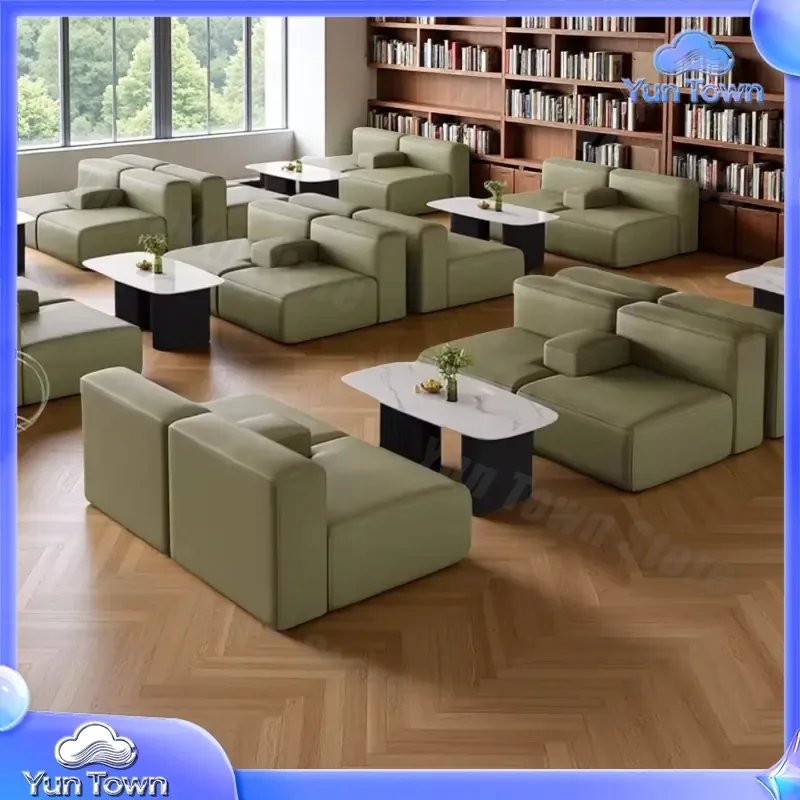 Modular Combination Sofa for Hotel Lobby Office Art Reception Hall Leisure Lounge Negotiation Living Room Leather Sofa