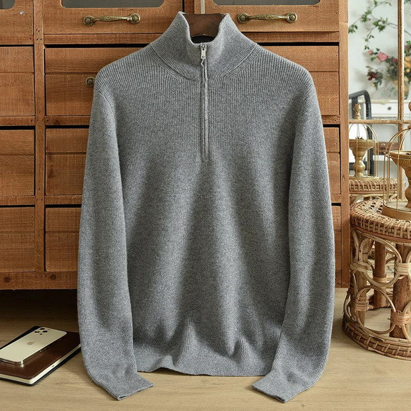 ZNTX-Pull à col roulé en cachemire pur pour hommes, monochrome, épais, chaud, mode décontractée, pull à revers, hiver, 107, 100%