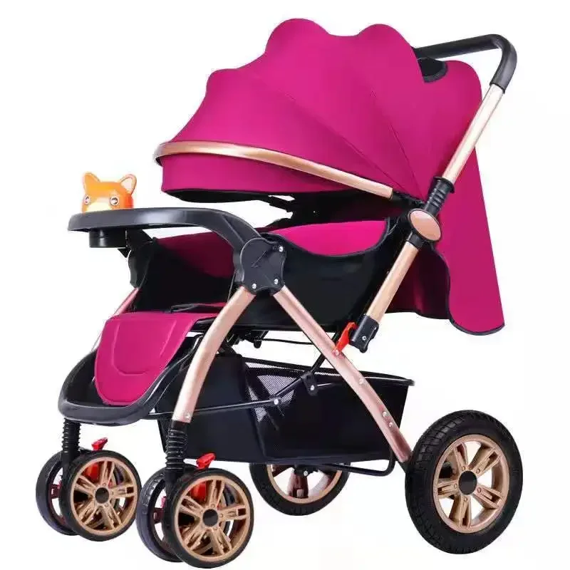 Baby High View Stroller Can Sit and Lie Down Lightly Fold Four-wheeled Shock Absorber Children Two-way Stroller