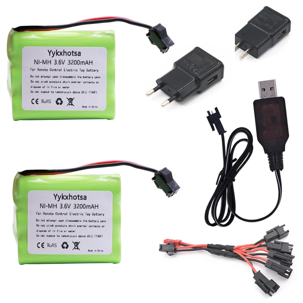 Ni-MH Battery 3.6v 3200mah Battery with Charger set For RC Car Robots Tanks Train Gun Boats AA 3.6V 2400mah Battery Pack M model