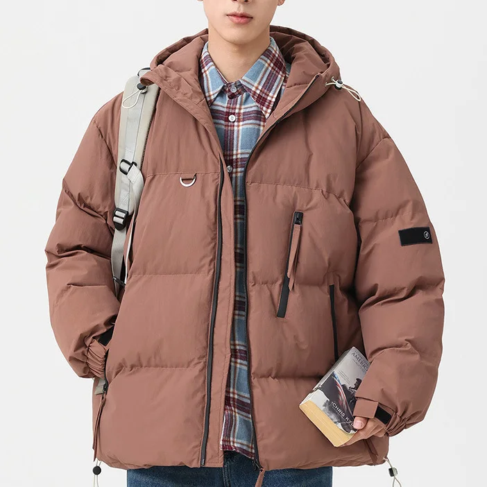 Men Jacket Winter Fashion Thicken Cold-proof Windproof Zipper Male Hooded Coat Solid Color Long Sleeve Pocket Man Outerwear