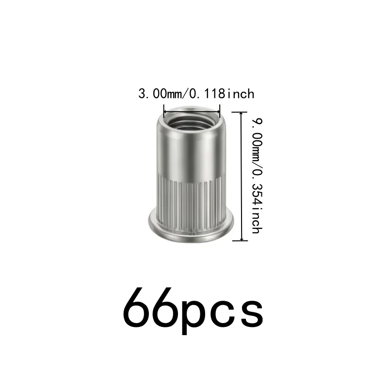 66 pcs M3 Rivet Nuts, Easy Hammer Installation and Secure Threaded Connection, ideal for Thin Panel Mounting