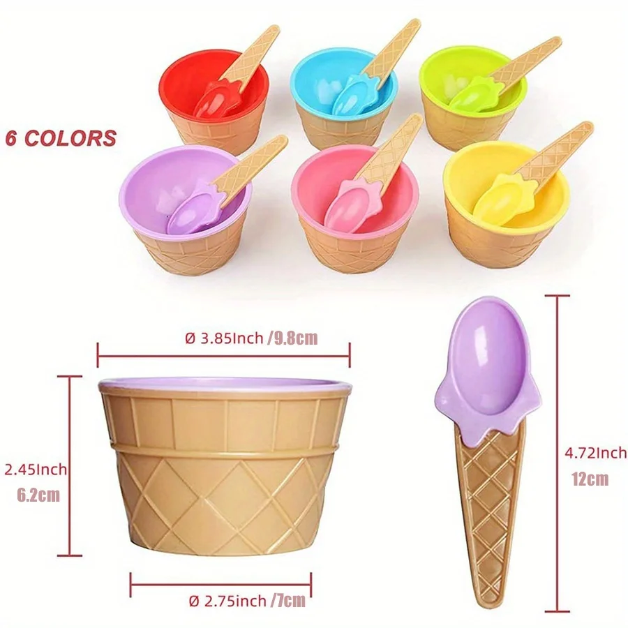 6pcs/set cream bowl and spoon, cartoon candy licorice cream bowl children\'s set, reusable plastic ice cream cup birthday party