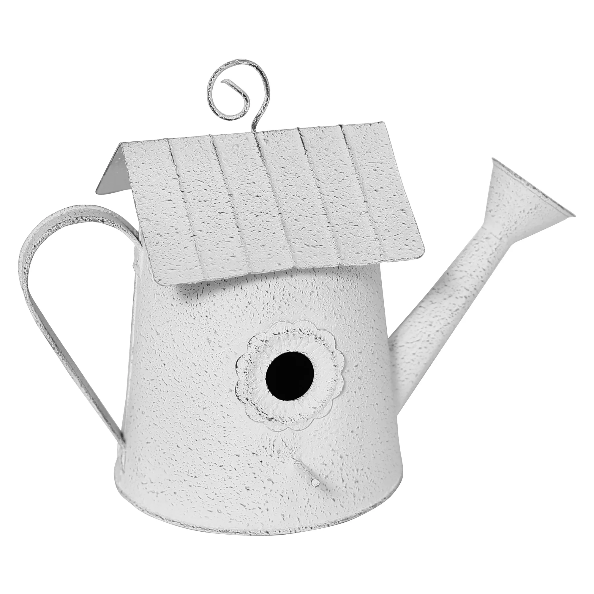 

Vintage White Bird House, Garden Tree Hanging Nesting Box , Retro Style Iron Watering Can Birdhouse