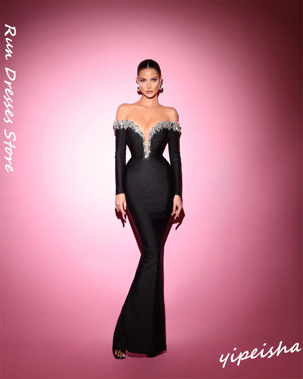 Customized Elegant V-neck Mermaid Sweep/Brush Evening Dresses Paillette / Sequins s Formal Occasion Gown 롱원피스 robe femme soirée