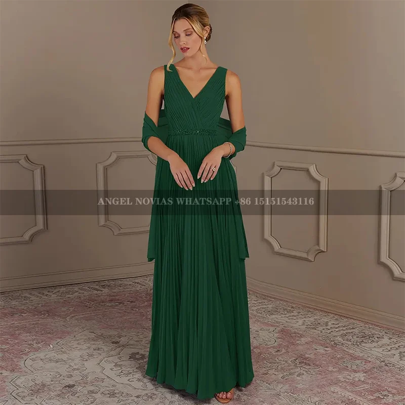 

Long Green A Line Mother of Bride Dresses for Woman Wedding Party Gown with Belt vestidos para madre de novia 2024