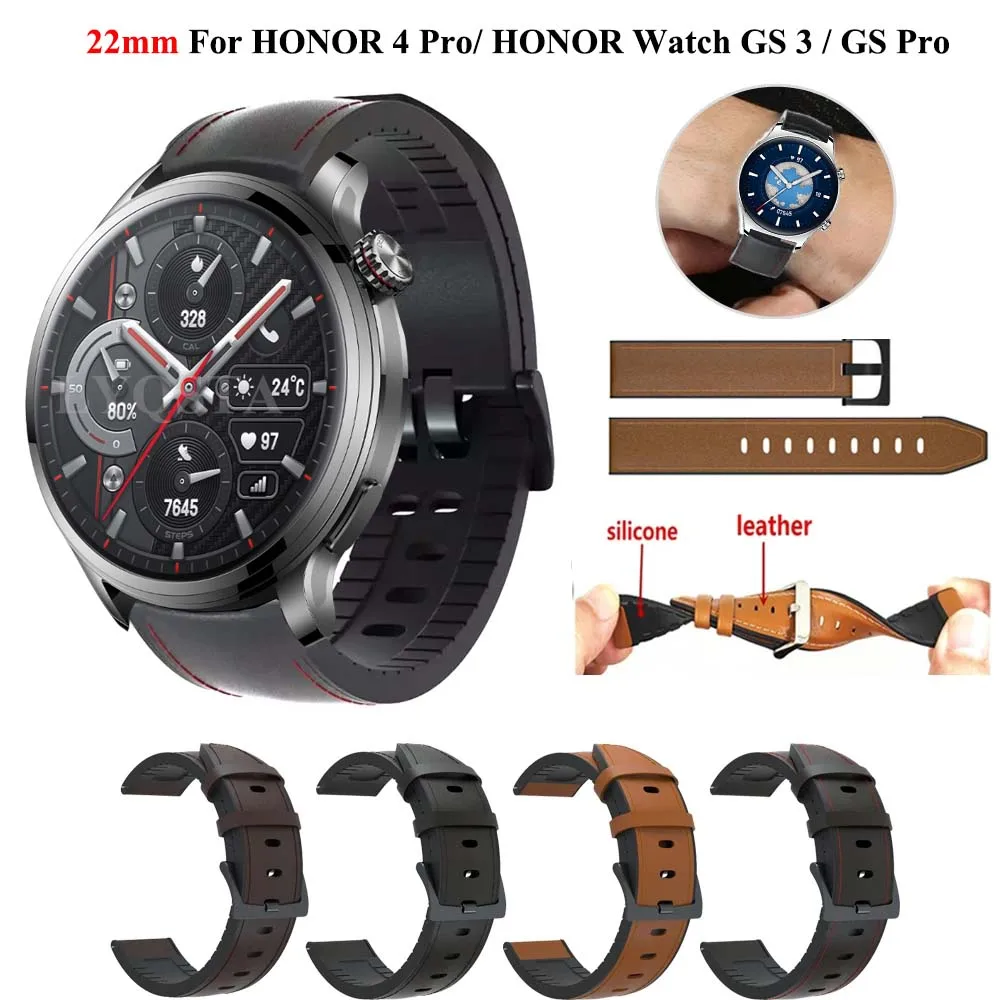 New 22mm Leather+Silicone Strap For Honor 4 Pro Magic Watch2 46mm Bracelet Band For Honor GS Pro GS 3i GS 3 Smartwatch Wristband