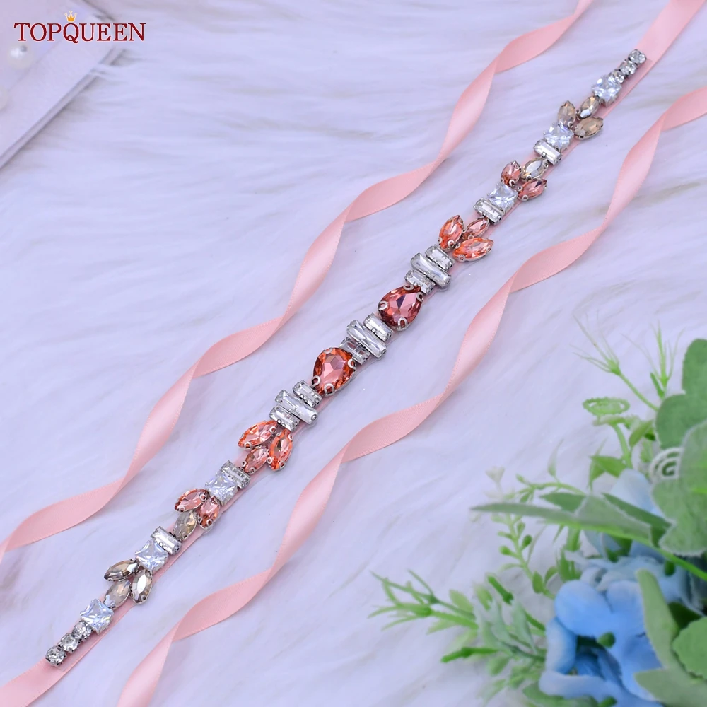 

TOPQUEEN Rose Gold Rhinestones Belt Bride Wedding Accesories Thin Party Prom Photography Girdles Women Formal Dresses Sash S475